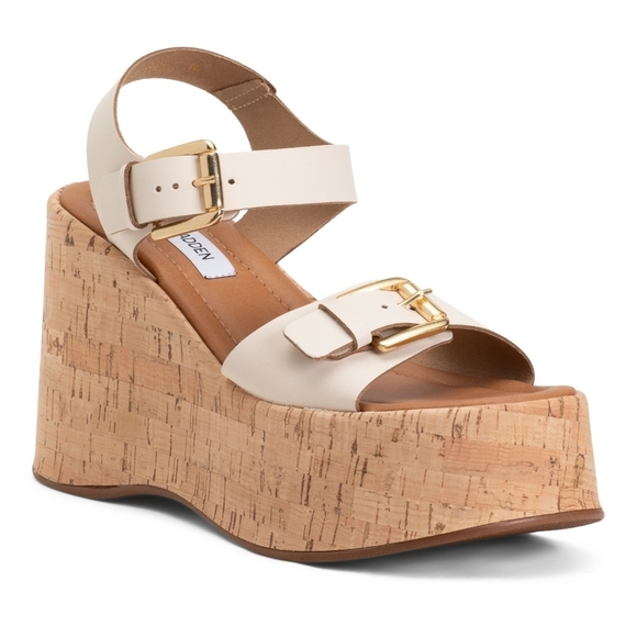 🔹️ Steve Madden🔹️ BONE River Platform Heels with Cork Wedges Size 8 - Picture 2 of 4